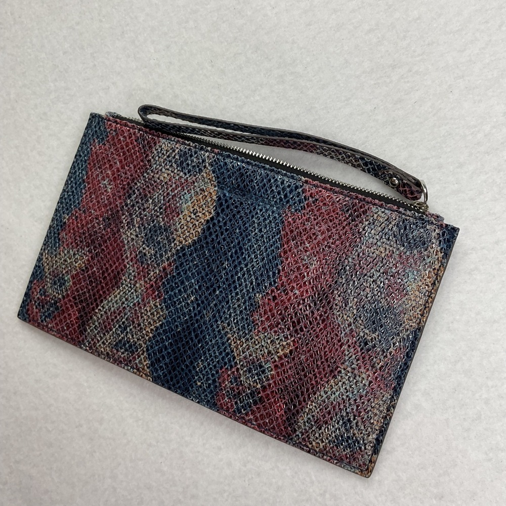 Aimee Kestenberg Multi-Color Snakeskin Embossed Leather Wristlet Pouch Clutch
